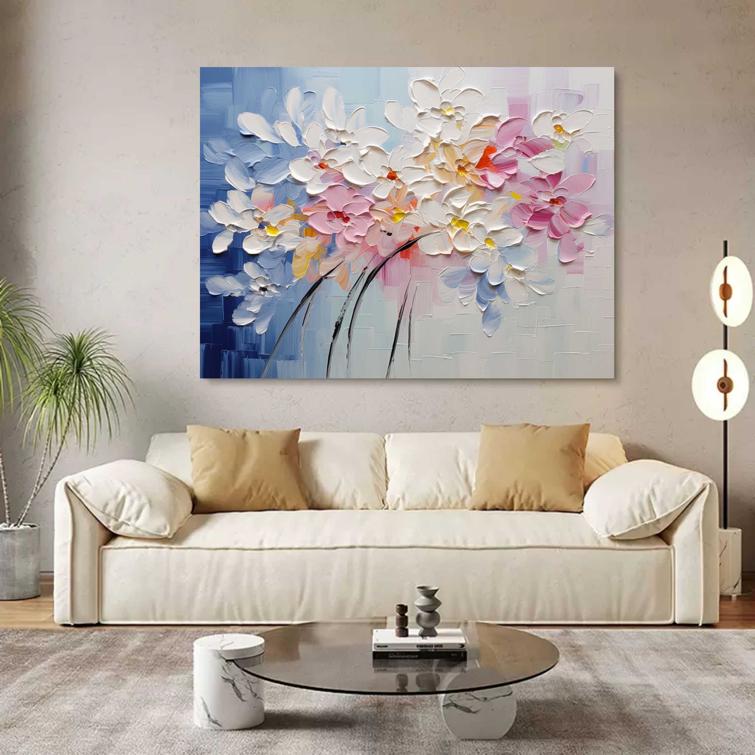 Large Colorful Flowers Texture Painting Flowers Palette Wall Art Decor Flowers Canvas Art For Sale