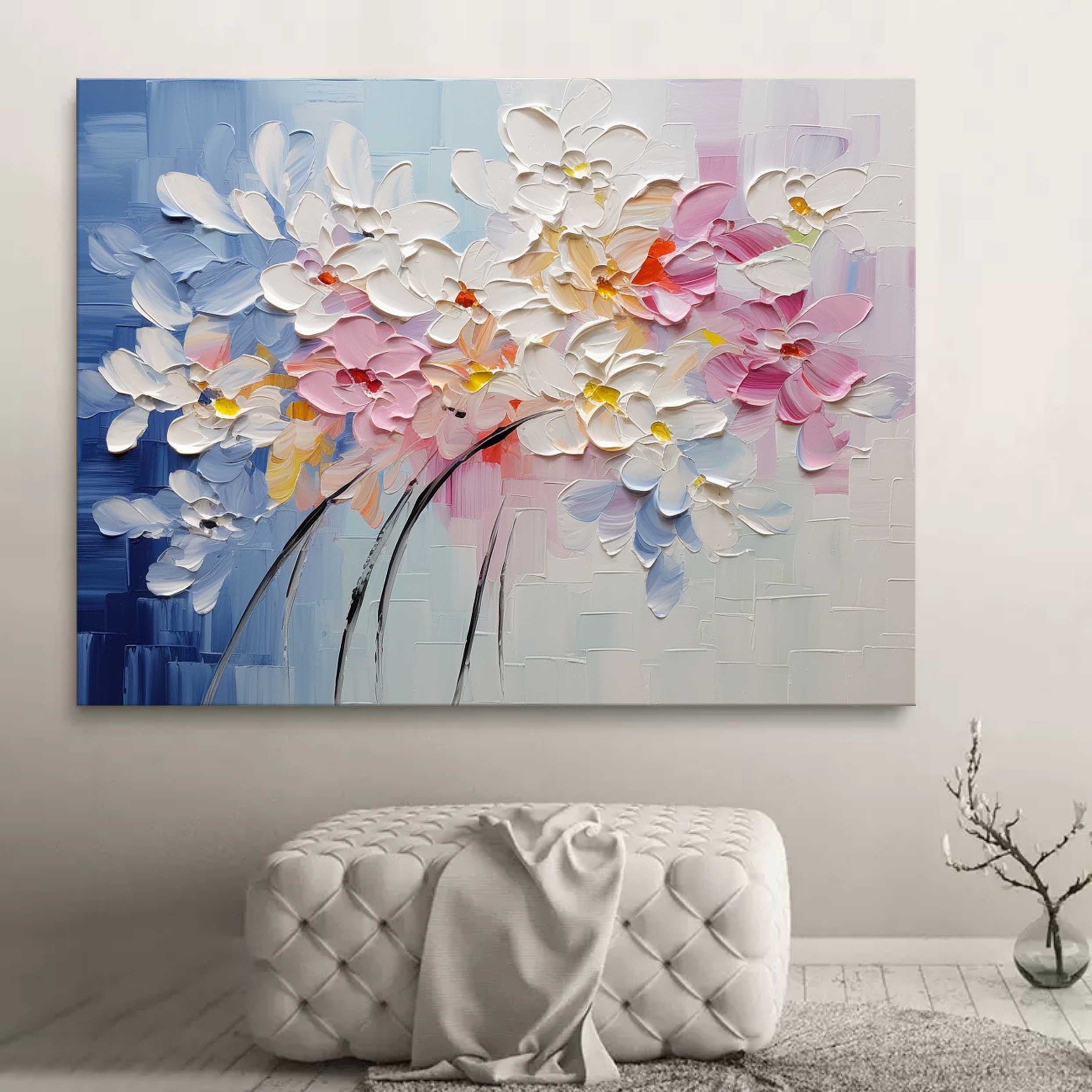 Large Colorful Flowers Texture Painting Flowers Palette Wall Art Decor Flowers Canvas Art For Sale