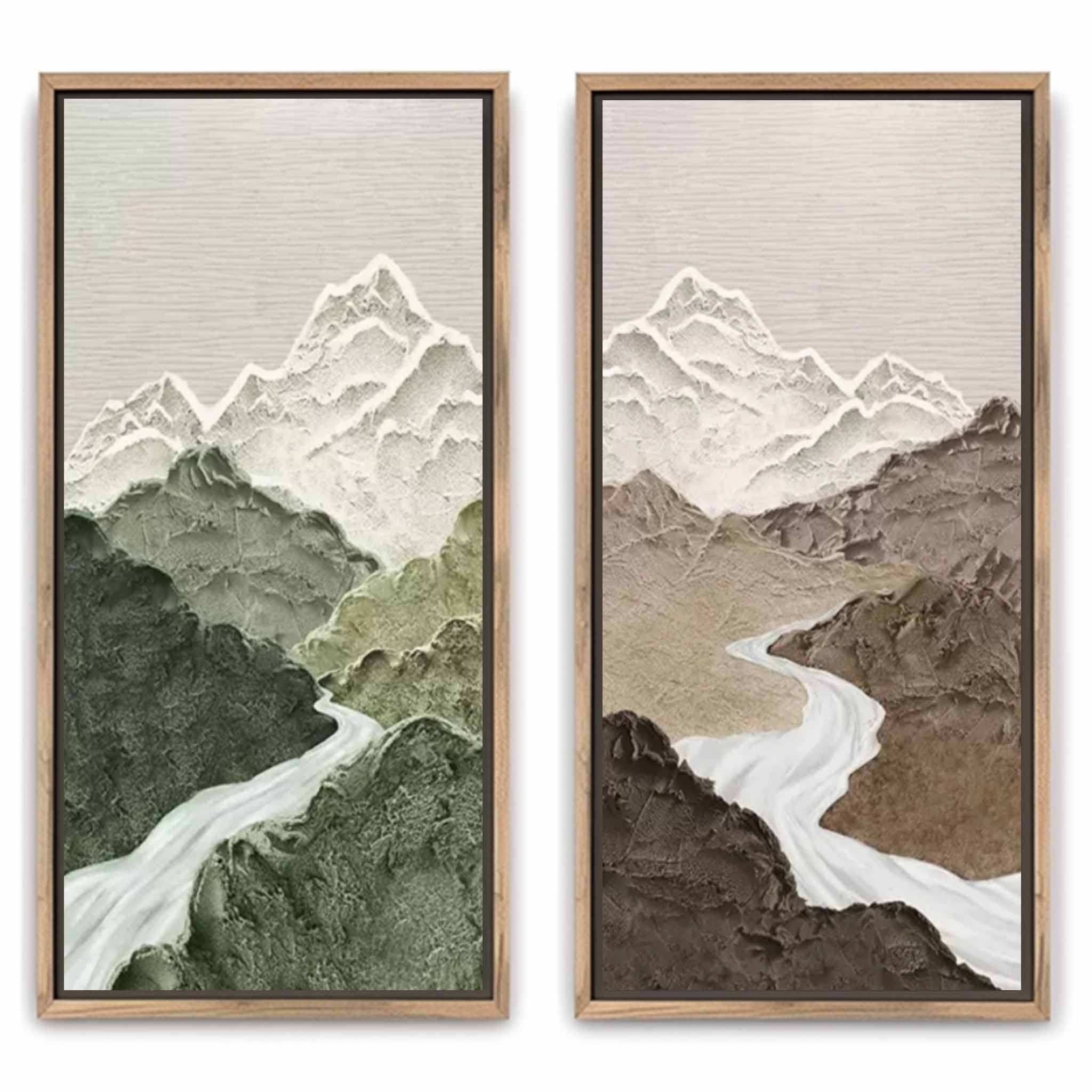 Brown Mountains Landscape Texture Painting Set of 2 Brown Mountains Abstract Wall Art Wabi-sabi Art