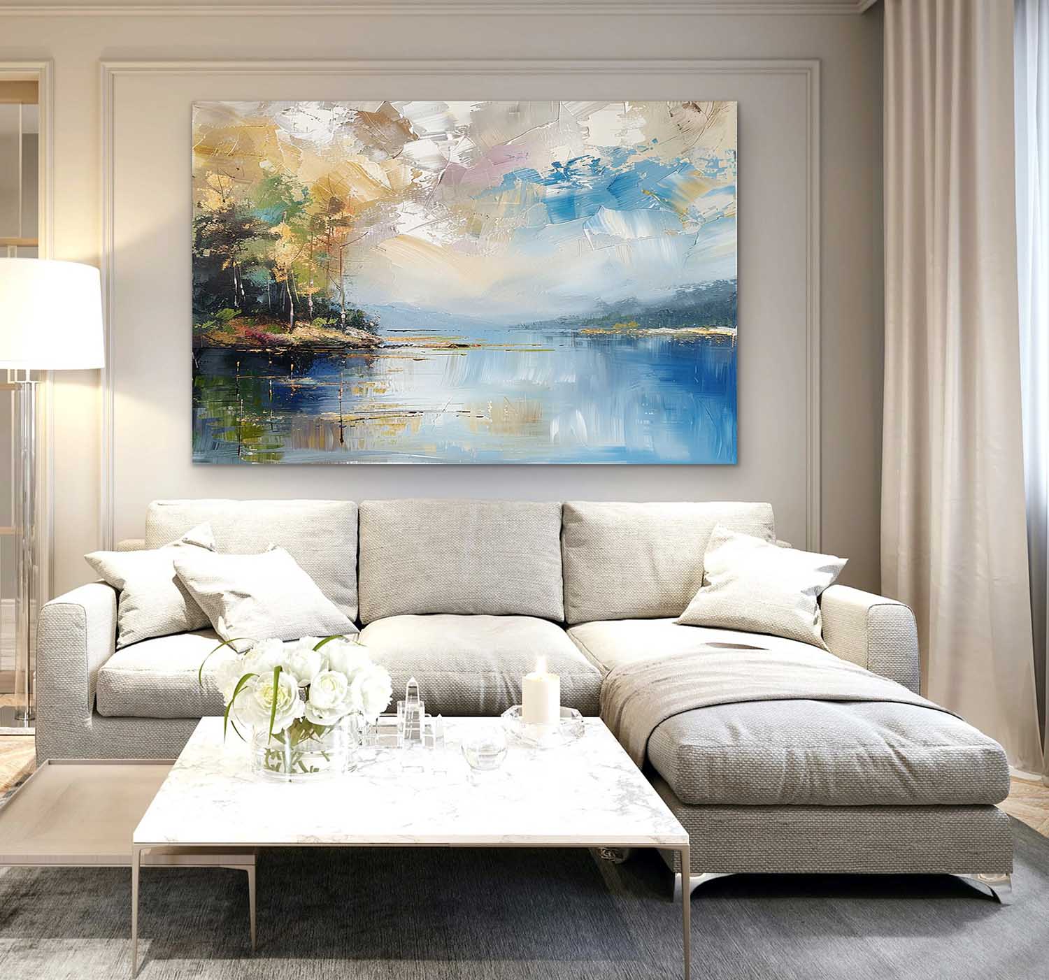 Blue and Gold Landscape Art for Sale Blue and Gold Landscape Abstract Canvas Wall Painting