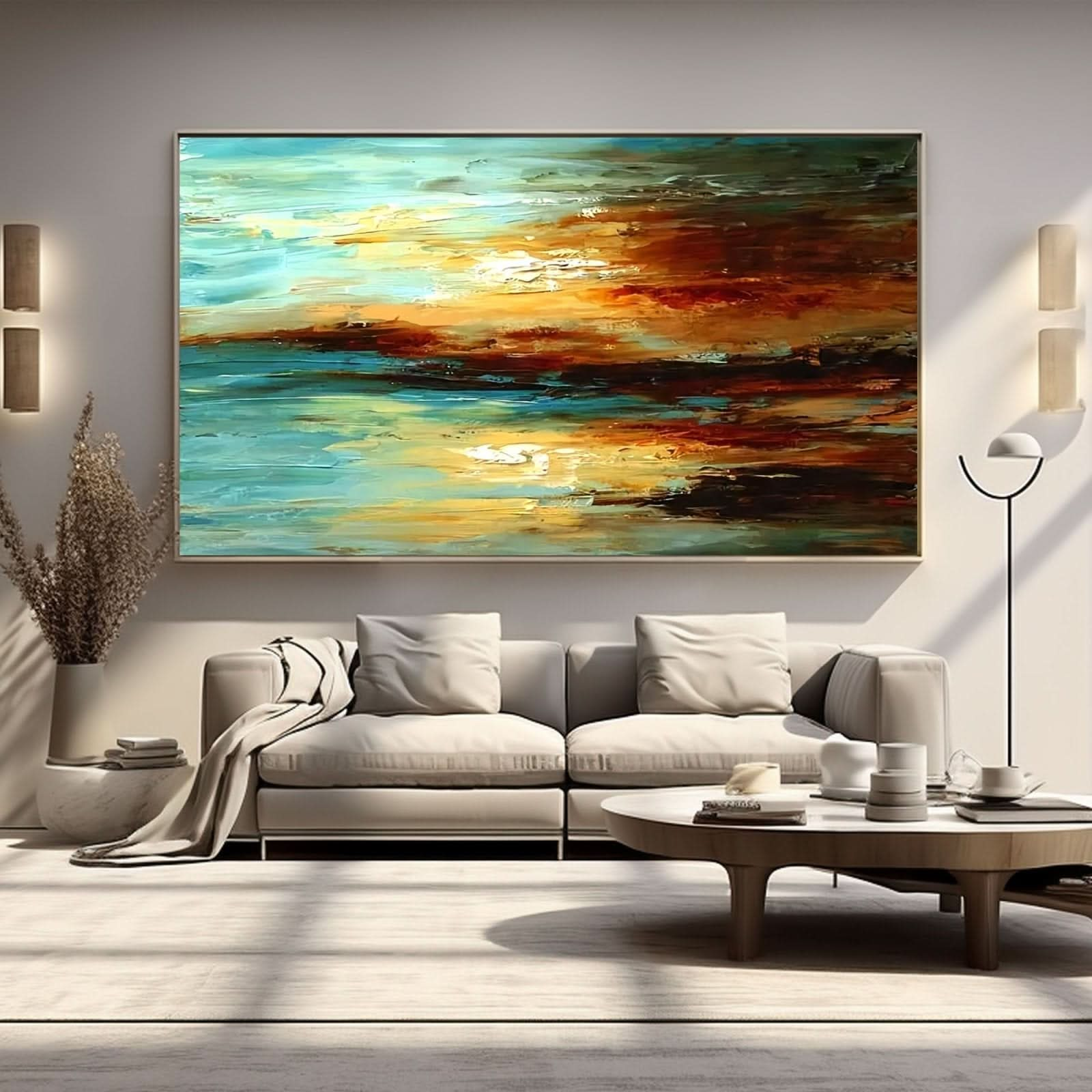 Abstract Plaster Wall Art "Sun - Kissed Horizon" - nukeart