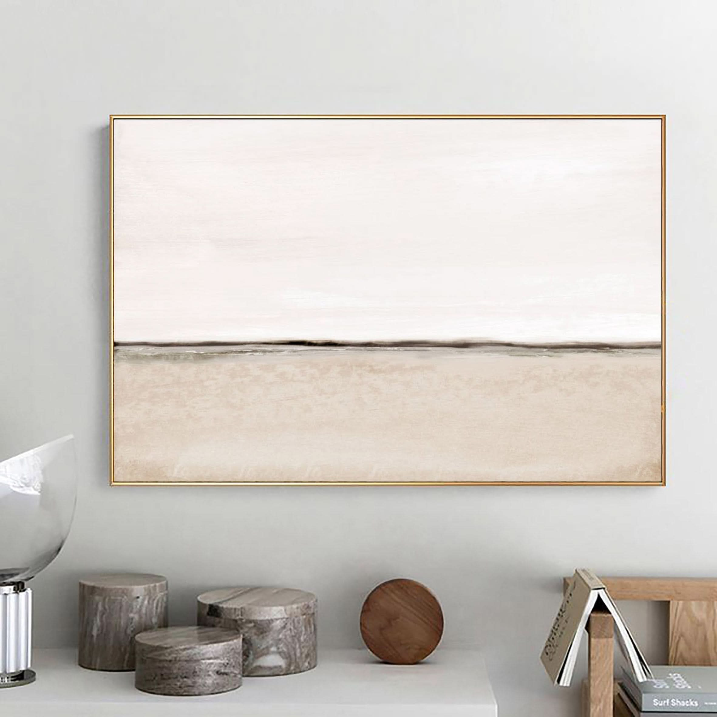 Original Beige White Abstract Painting On Canvas, Handmade Wabi Sabi Wall Art For Bedroom