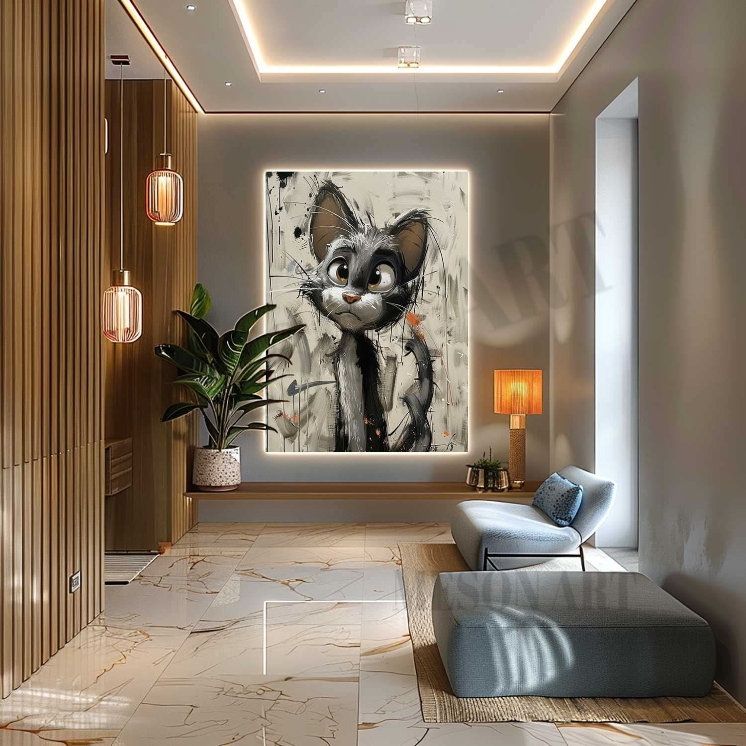 Cat Portrait Minimalist Painting Tom Cat Pop Art for Sale Tom Cat Portrait Pop Canvas Wall Art