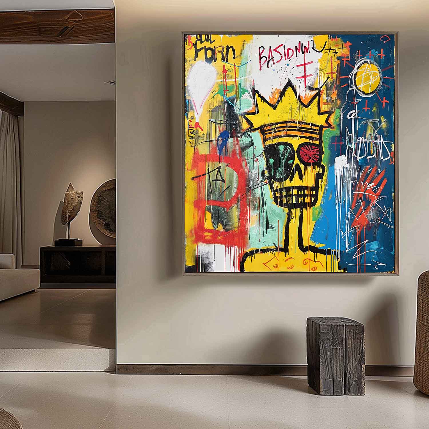 Basquiat Abstract Art for Sale Modern Expressionist Art Cool Skull Graffiti Canvas Wall Art Graffiti Street Abstract Art