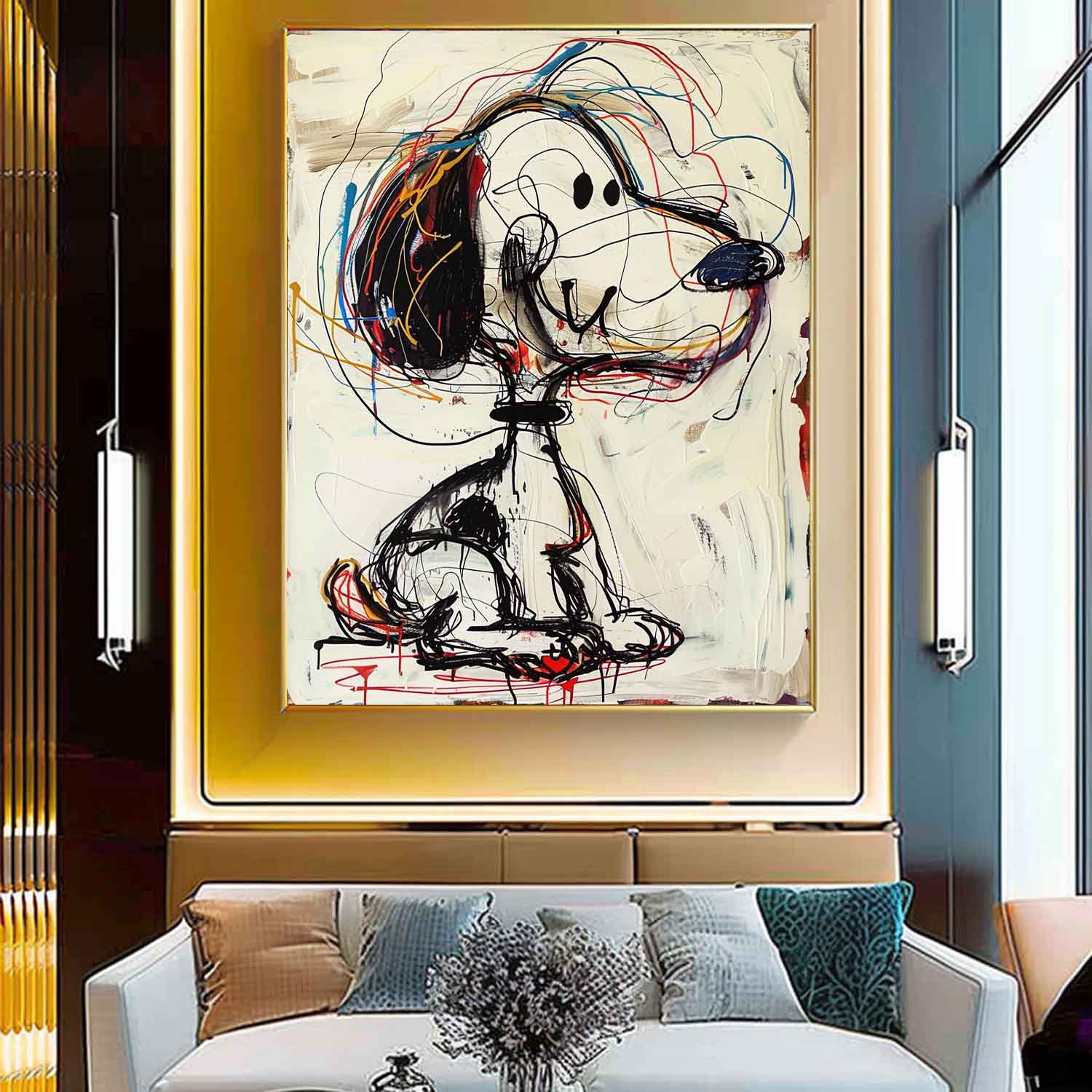 Snoopy Graffiti Art Children's Room Snoopy Canvas Wall Art for Sale Colorful Snoopy Graffiti Street Oil Painting