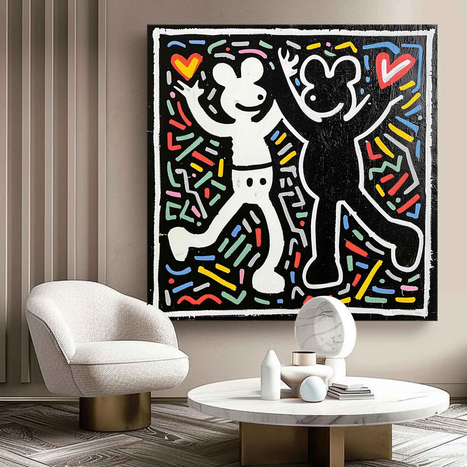 Special Valentine's Day Gift Couple Abstract Canvas Wall Art Keith Haring Graffiti Art for Sale