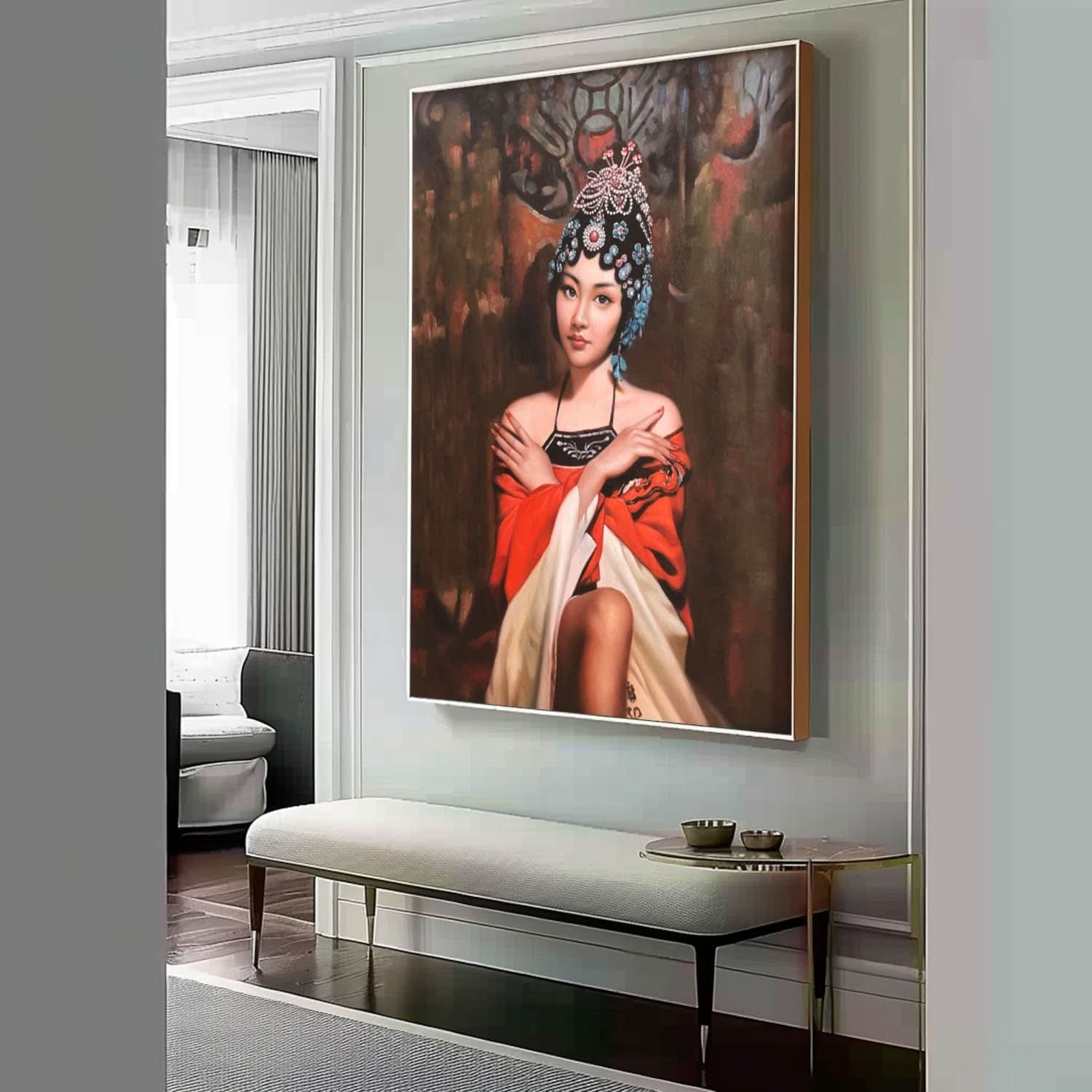 Realistic Oil Painting Peking Opera Girl Super Realistic Peking Opera Girl Art Peking Opera Girl Portrait Canvas Wall Art