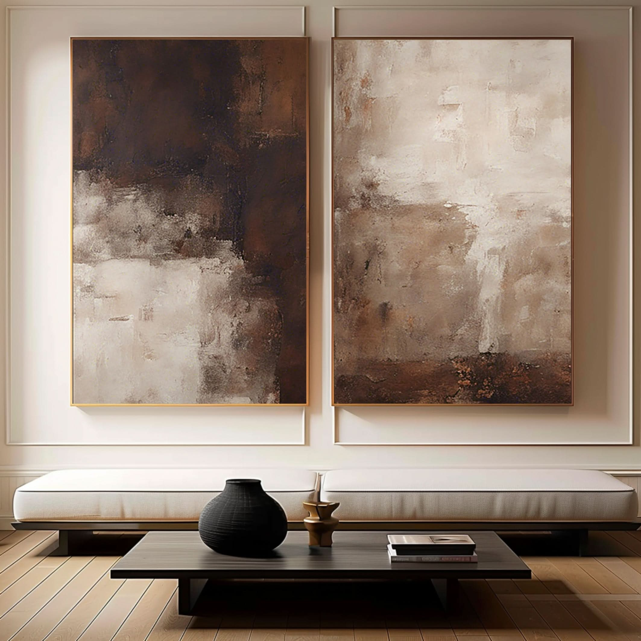 Beige & Brown Minimalist Painting Set Of 2 #BBS 003