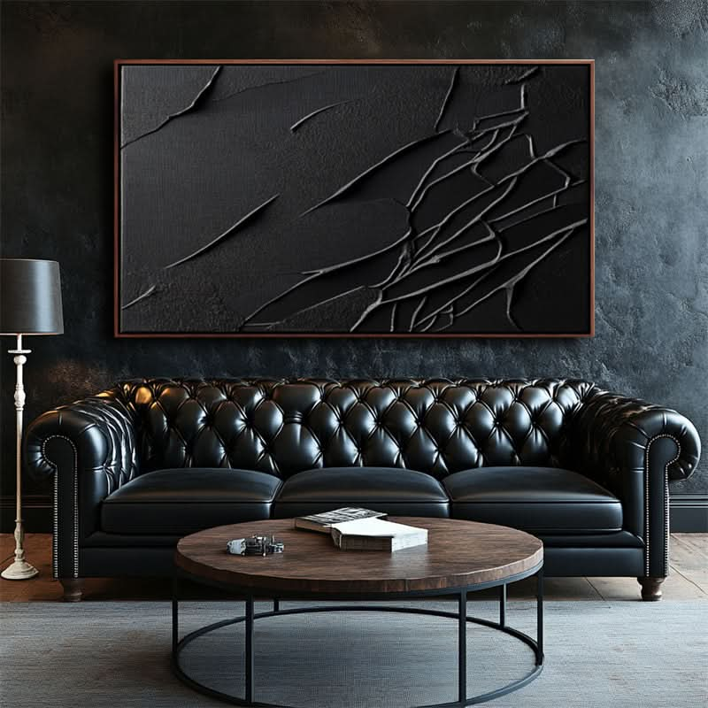 Cracked All-Black Abstract Art-241468