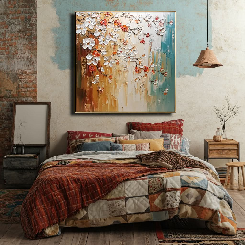 Golden Bloom Textured Painting