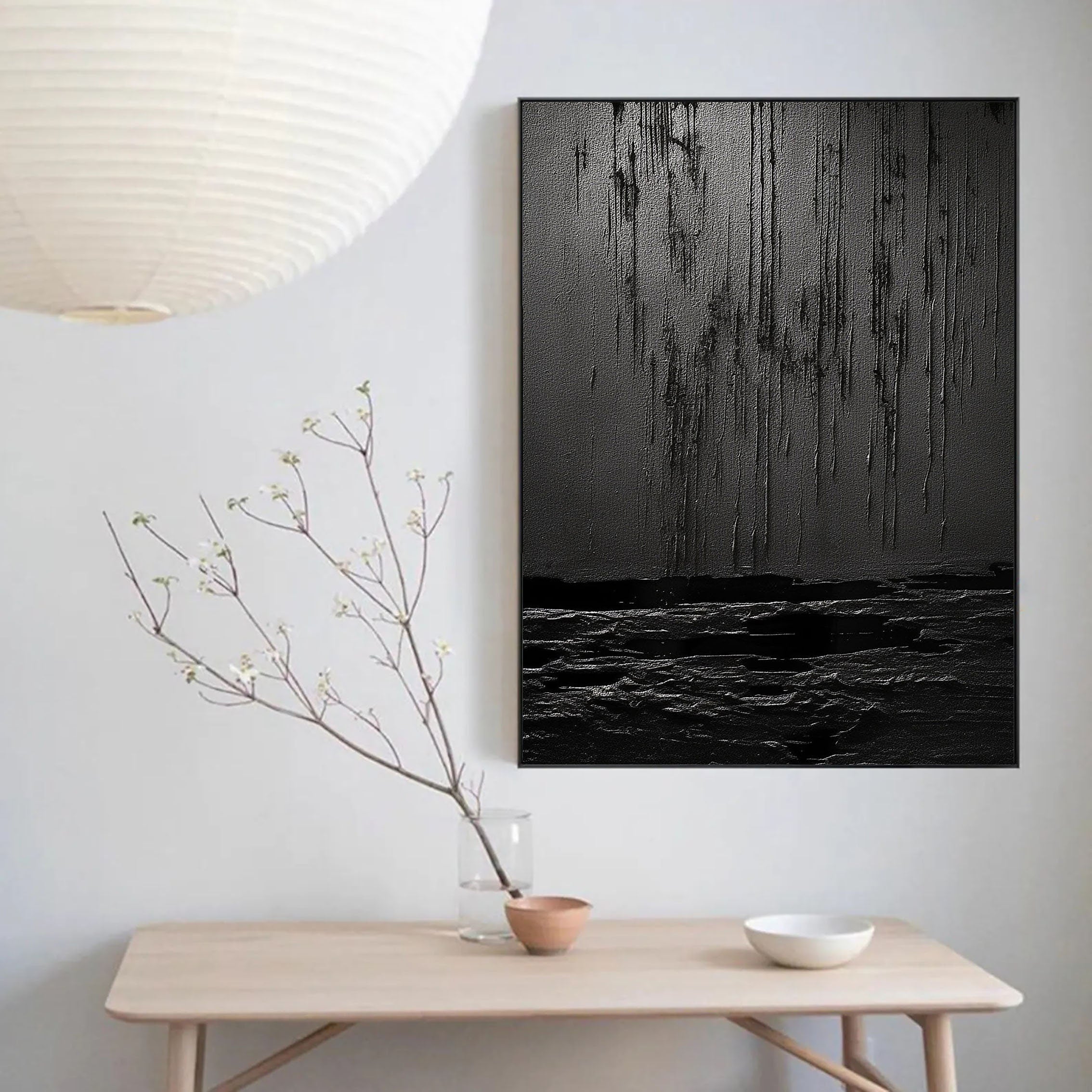 Black Minimalist Textured Painting Canvas #MZ031