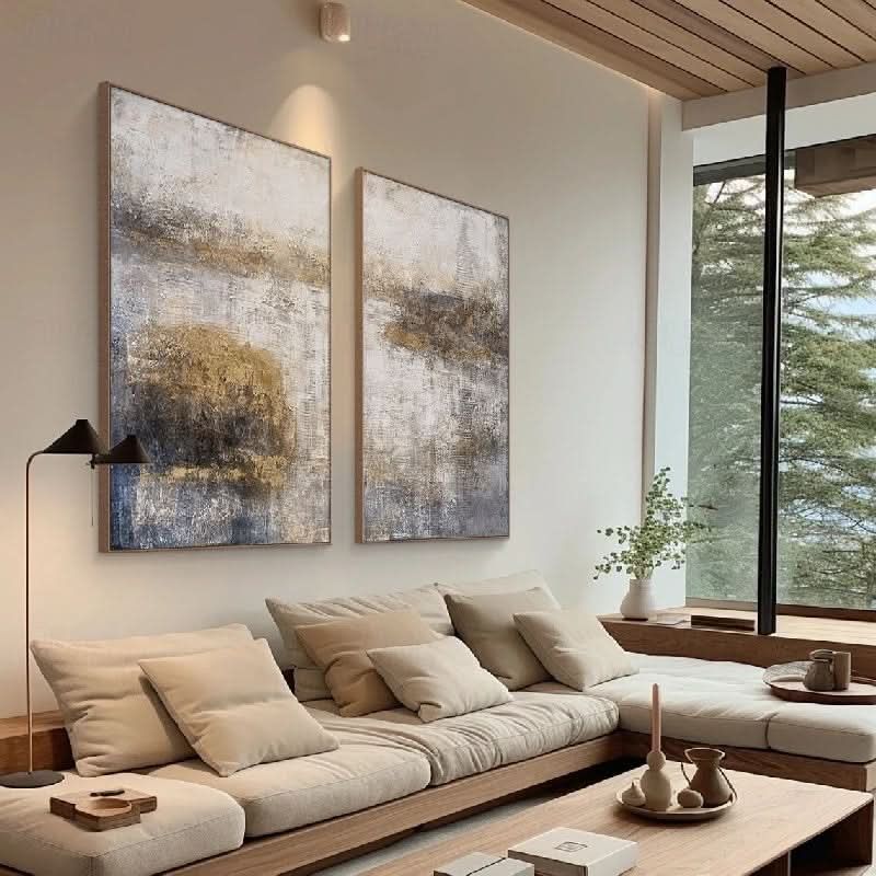 Wabi-Sabi Textured Dual Canvas Art - Neutral Landscape Painting