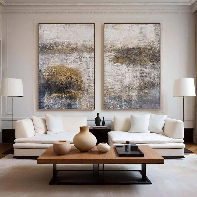 Wabi-Sabi Neutral Abstract Canvas Wall Art - Textured Landscape #iris1122