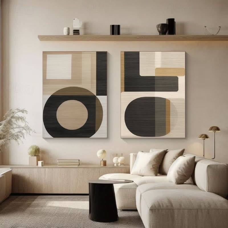 Geometric Harmony: Dual Abstract Canvas Set