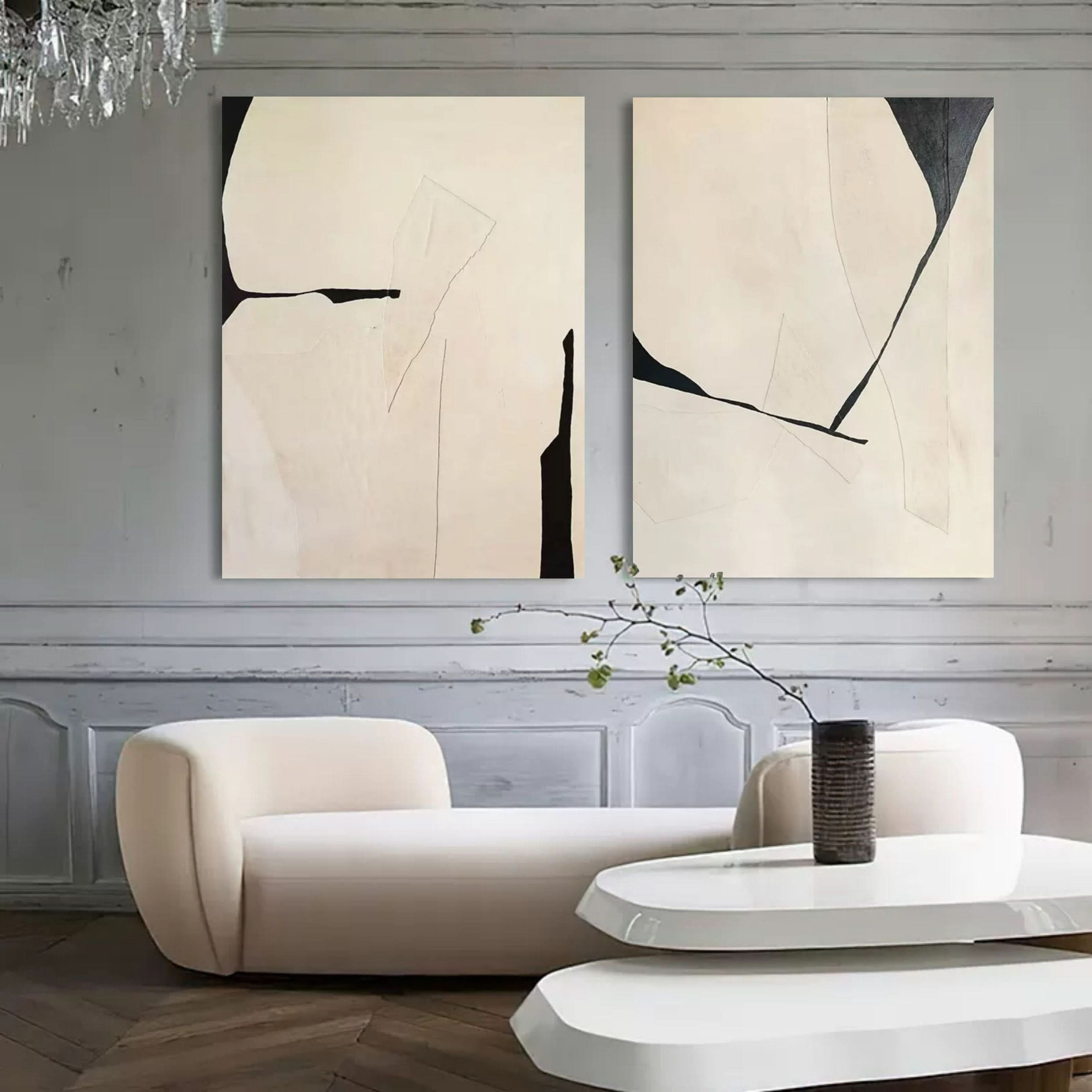 Neutral Elegance: Dual Abstract Canvas