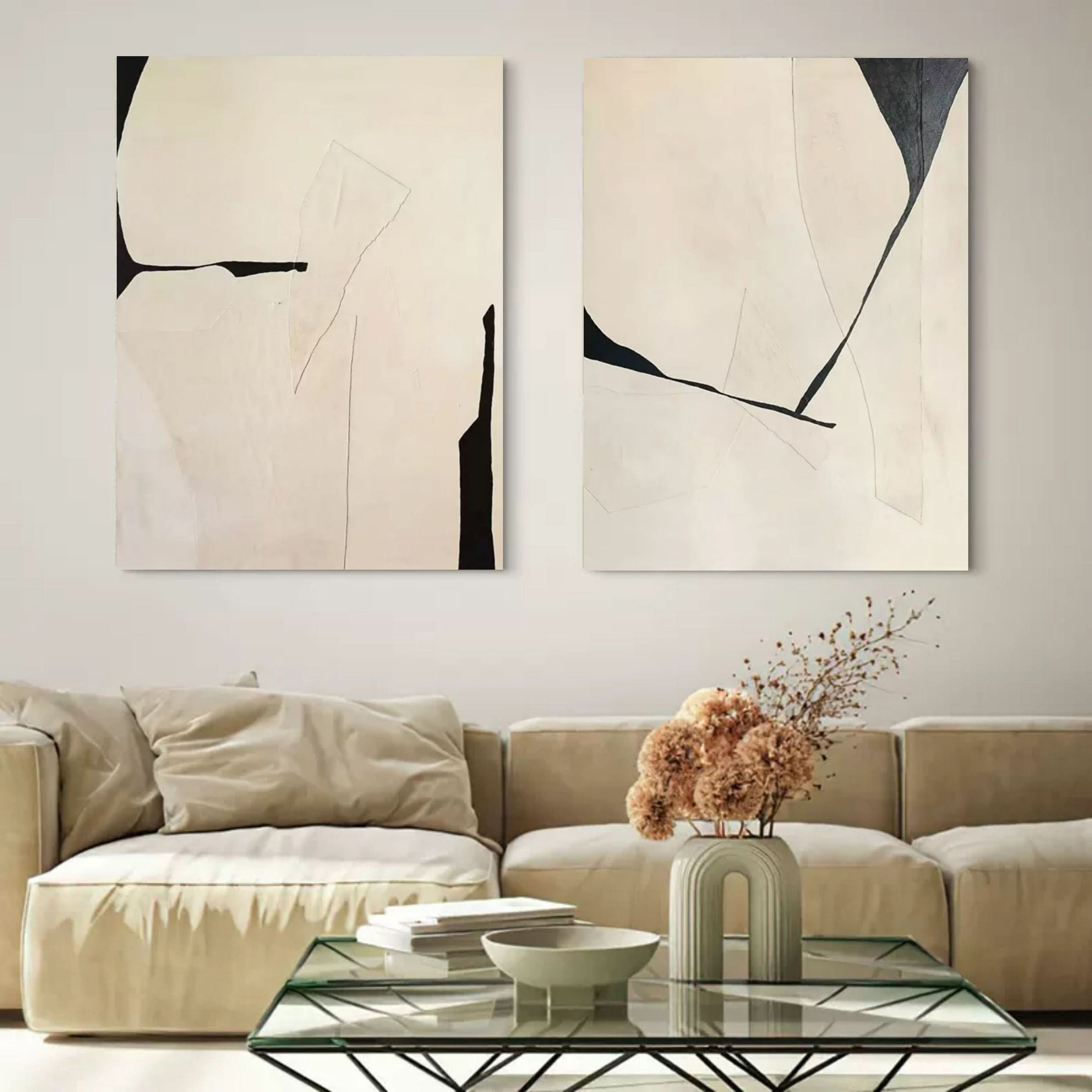 Neutral Elegance: Dual Abstract Canvas