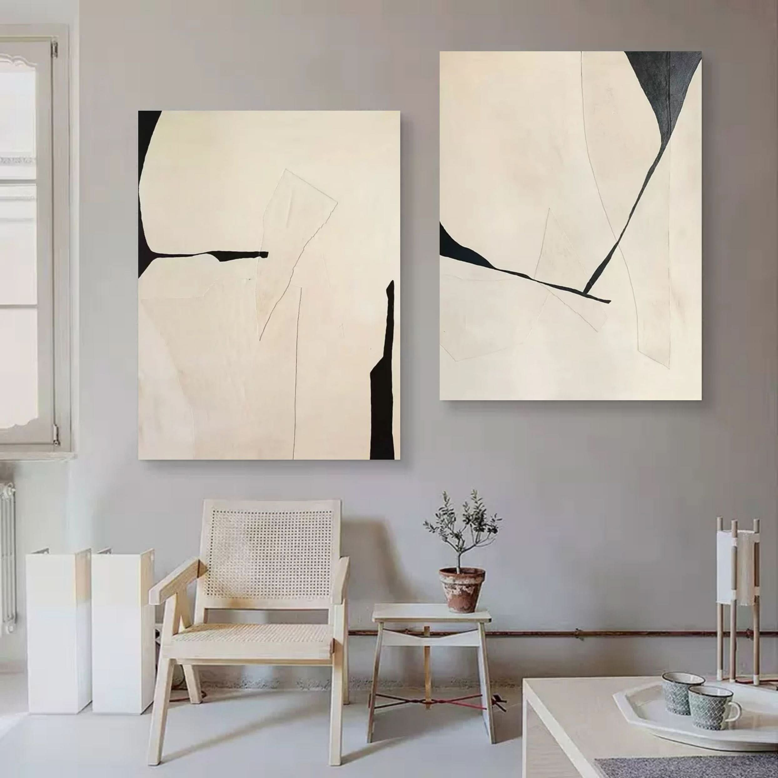 Neutral Elegance: Dual Abstract Canvas