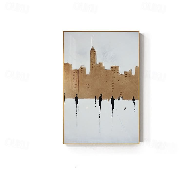 Golden Silhouettes Abstract Figure Canvas Wall Art - Vertical