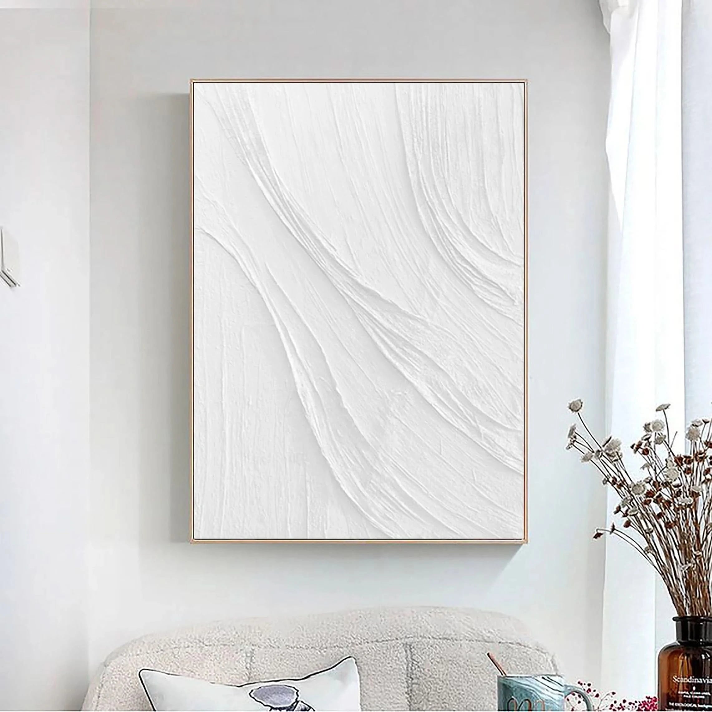 Plaster Minimalistic White Textured Large Painting for Bedroom/Living Room