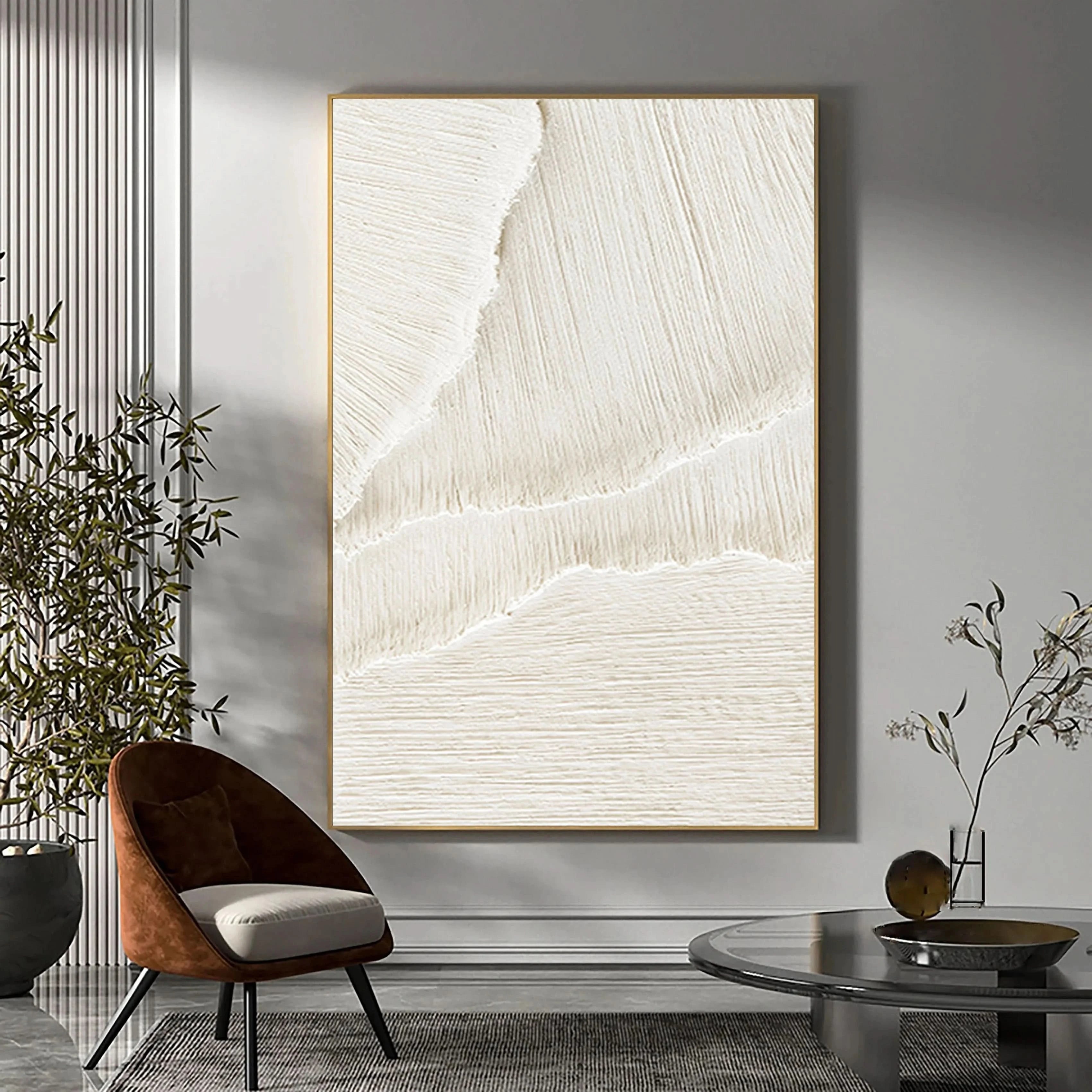 3D Textured Plaster Minimalist Large Painting on Canvas for Room Decor