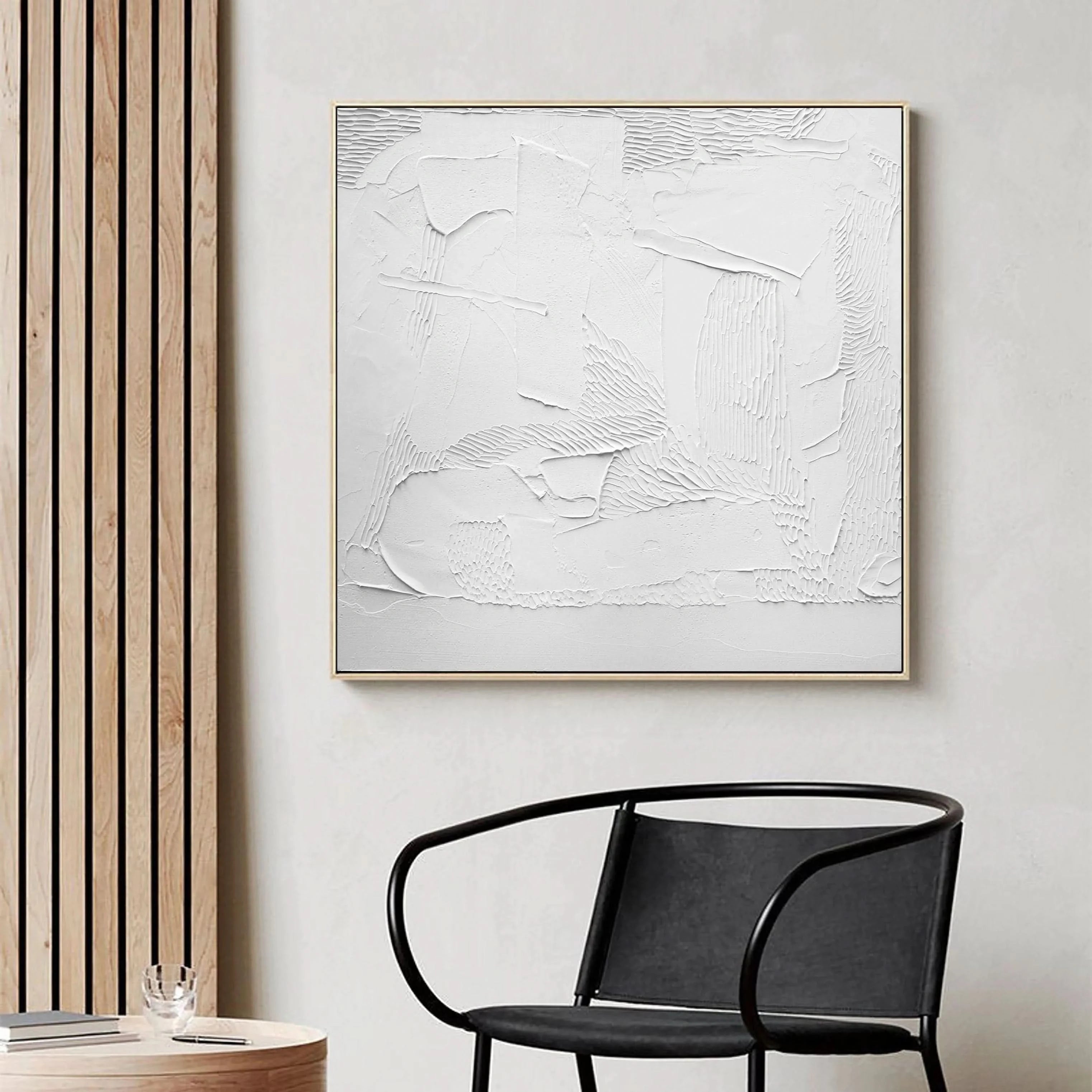 White Plaster 3D Textured Minimalist Big Painting on Canvas Wall Decor