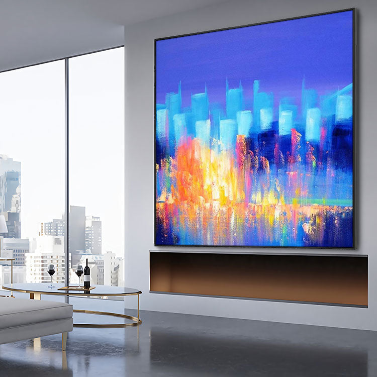 Sky Blue Painting Original Artwork Red Painting Modern Painting Large Modern Painting Original Oil Painting Living Room | Prosperous city