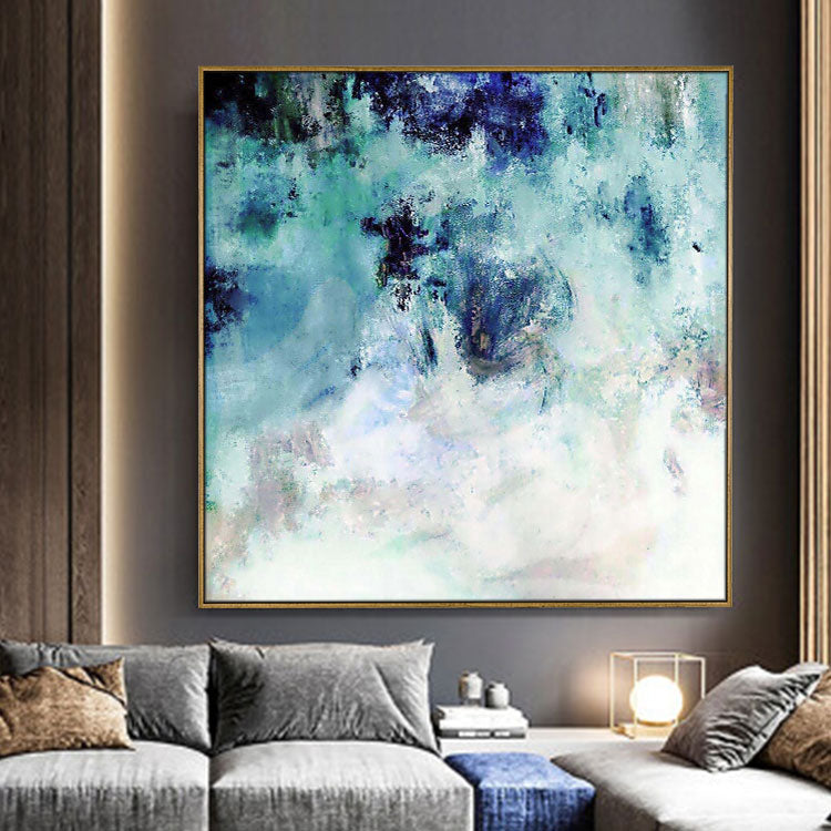 Large Canvas Art Original Dark Blue And White Art  light Blue Canvas Acrylic Abstract Texture Art | Into the Misty Mountains