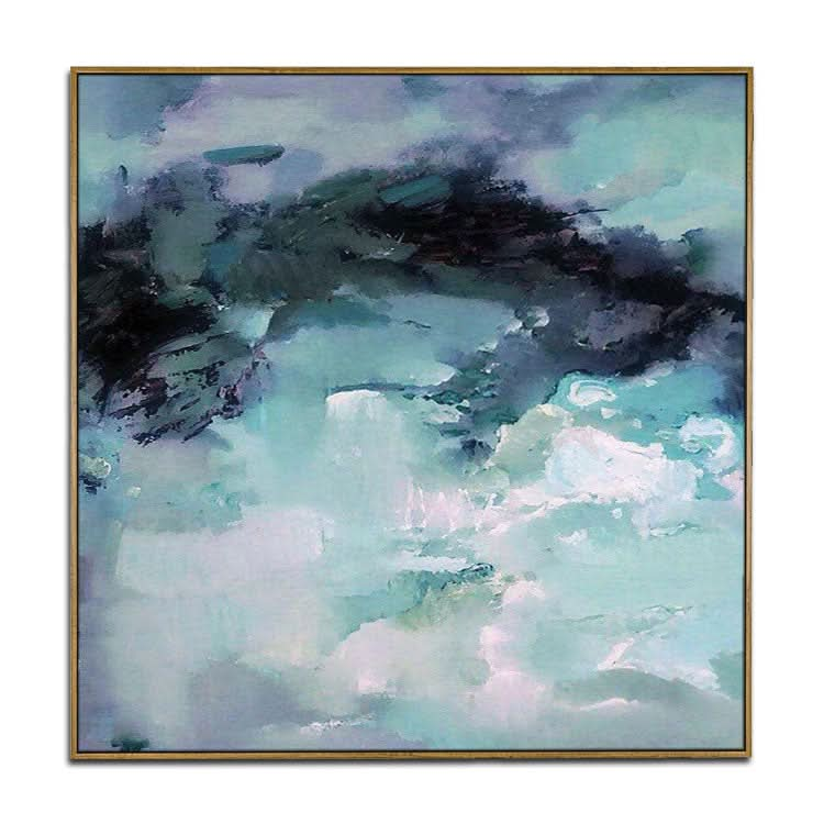 Handmade Teal Mountain Landscape Wall Art Modern Abstract Oil Painting