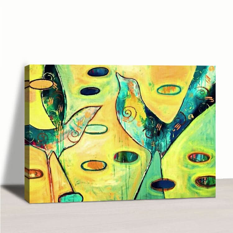 Der Vogel, der morgens singt - Handgemachtes Vogel-Wandbild auf Leinwand 