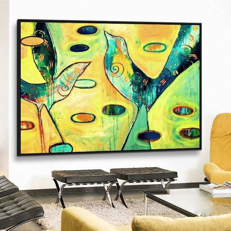 Der Vogel, der morgens singt - Handgemachtes Vogel-Wandbild auf Leinwand 