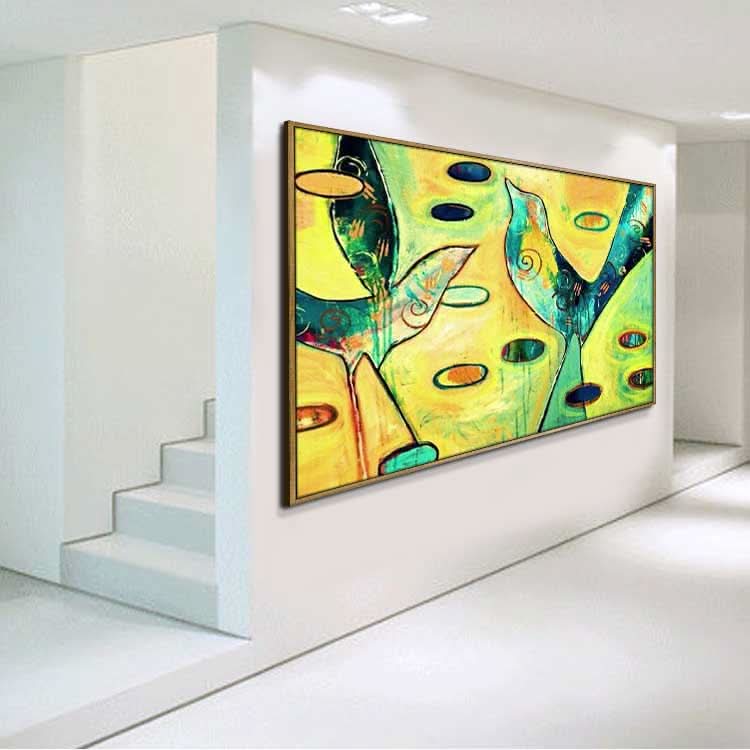 Der Vogel, der morgens singt - Handgemachtes Vogel-Wandbild auf Leinwand 