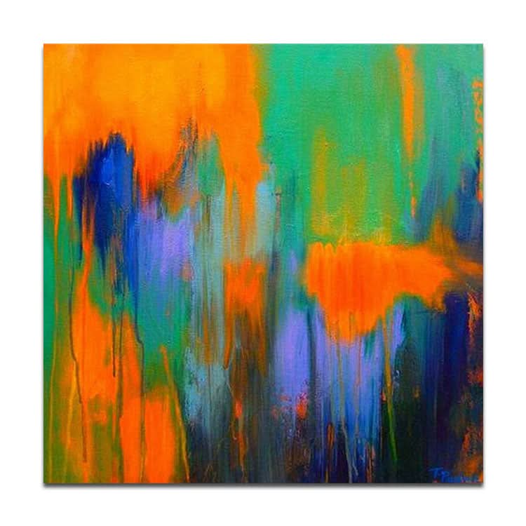 Große Leinwandkunst OriginalOrange und Blau Leinwand Acryl Abstrakte Strukturkunst | Imaginäre Hölle 