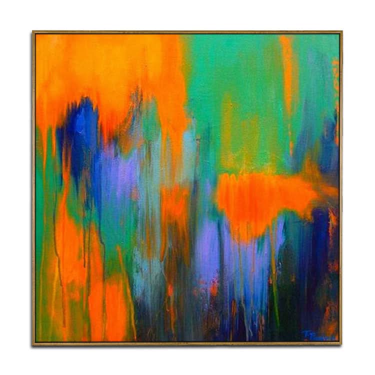 Große Leinwandkunst OriginalOrange und Blau Leinwand Acryl Abstrakte Strukturkunst | Imaginäre Hölle 