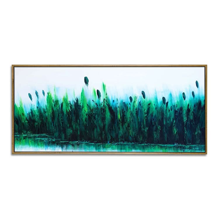 Modernes Wanddekor Ölgemälde Handgemachtes Ölgemälde Original Kunst Wohnzimmer Tiefblau Abstrakte Kunst Grünes Gemälde | Schilfsümpfe 