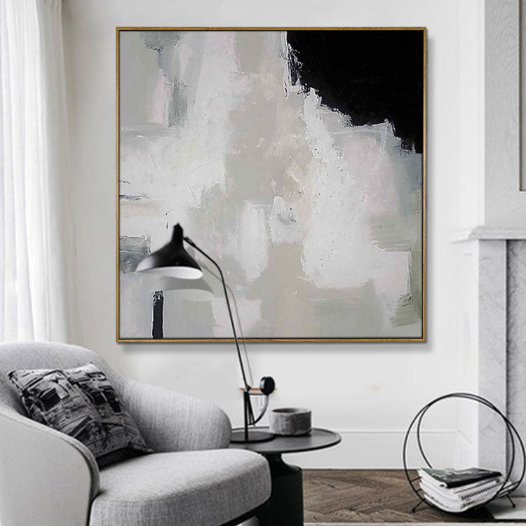 Gray Painting Original Artwork White Painting Modern Painting Oil Painting Wall Art Handmade Canvas Painting | Wall