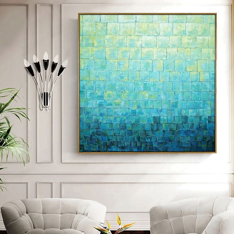Extra großes handgemachtes türkises abstraktes Wandkunst-Modernes Leinwand-Wandgemälde 