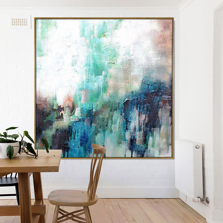 Handmade Textured Blue Green Modern Abstract Oil Painting