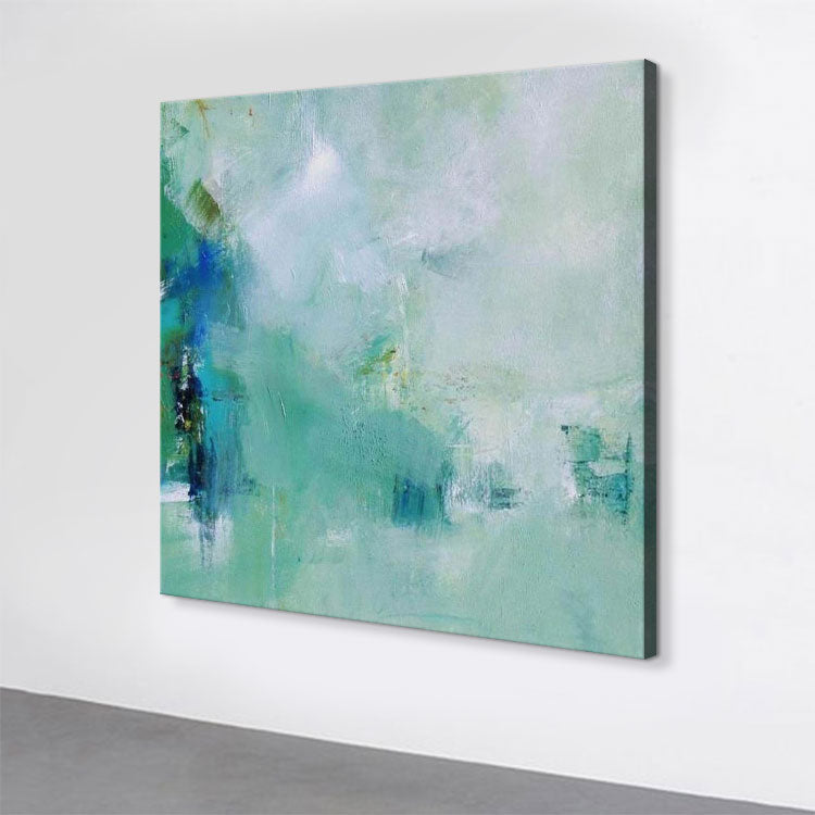 Large Size Original Abstract Oil Painting Blue Green Misty Landscape Oil Painting