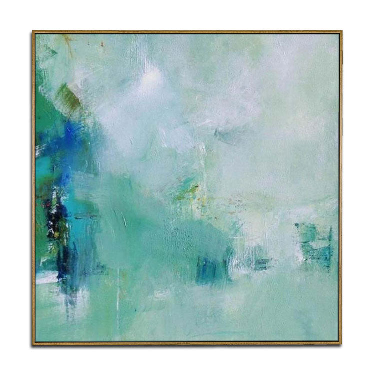 Large Size Original Abstract Oil Painting Blue Green Misty Landscape Oil Painting