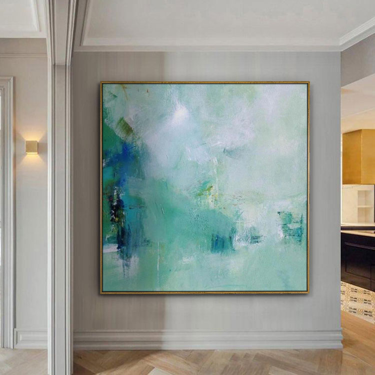 Large Size Original Abstract Oil Painting Blue Green Misty Landscape Oil Painting