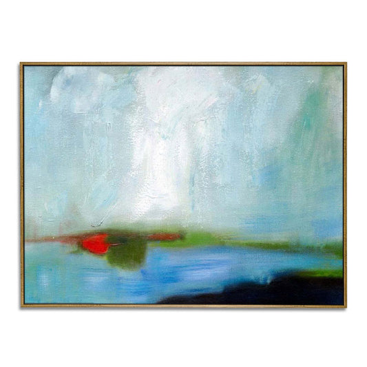 Abstract Canvas Wall Art,Original Blue and Green Abstract Painting | Spots of green on the lake