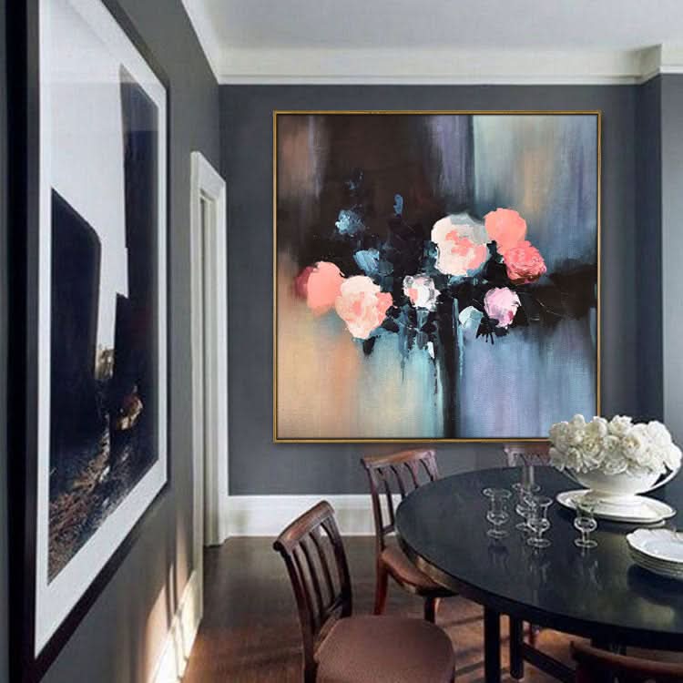 Schwarzes und rotes Ölgemälde, Originalgemälde, Acrylgemälde, Wandkunst, Leinwand | Blumen 