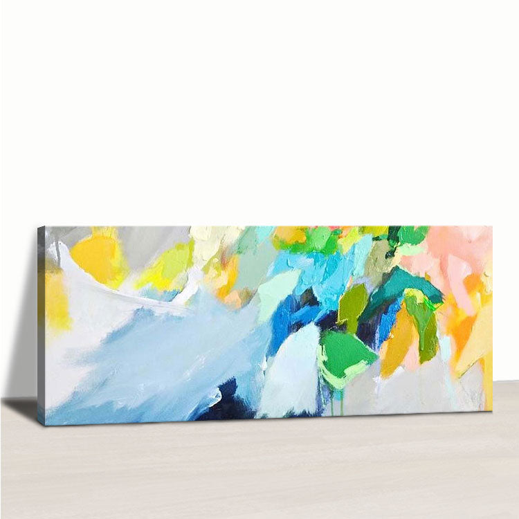 Hand Painted Oil Painting Large Oil Painting Canvas Living Room Abstract Oil Painting Living Room Light Blue Abstract Art Green Painting  | Make a living