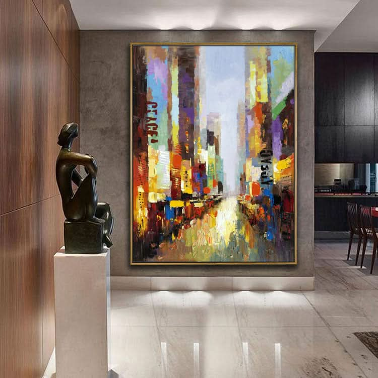 Night In City- Handmade Abstract Street Canvas Wall Art City Painting