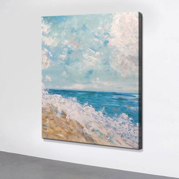 Die Wellen prasseln gegen das Ufer - handgefertigtes Strand-Wandbild, Meeresölgemälde auf Leinwand 