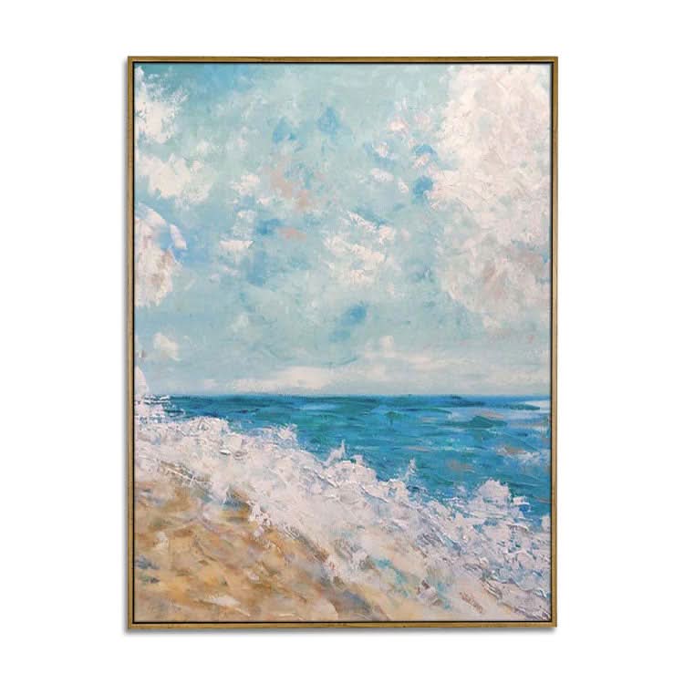 Die Wellen prasseln gegen das Ufer - handgefertigtes Strand-Wandbild, Meeresölgemälde auf Leinwand 