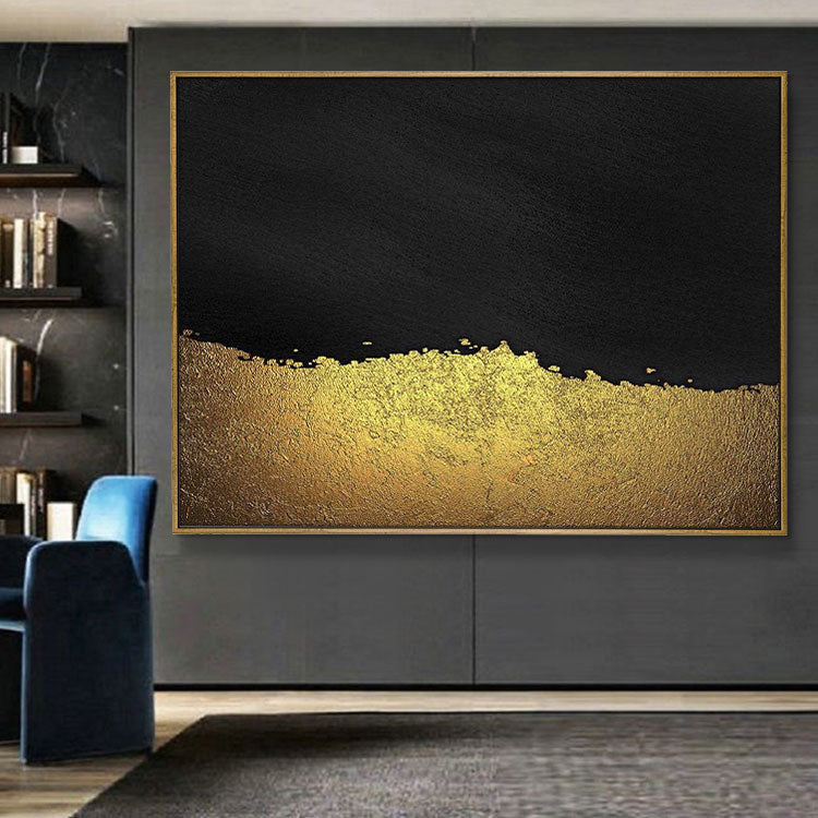 Abstract canvas art, Gold and Black Wall Art | Shining gold