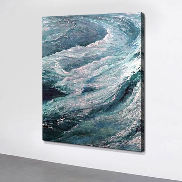 Der Wind blies die Wellen - handgefertigte Landschaft Wandkunst Wellen Leinwand Ölgemälde 