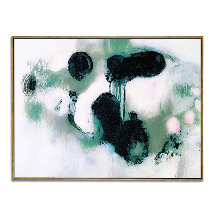 Large Black, Green, and White Abstract Painting | Flight