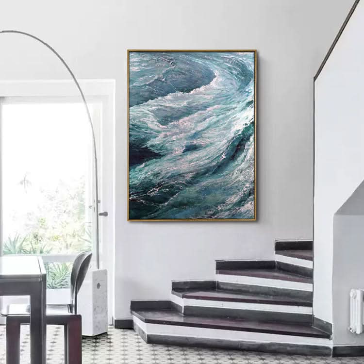 Der Wind blies die Wellen - handgefertigte Landschaft Wandkunst Wellen Leinwand Ölgemälde 